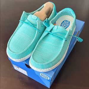 Hey Dude Women's Slip-On Loafers in Aqua Turquoise Knit